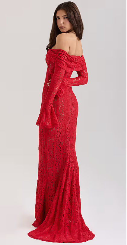 SCARLETT LACE GOWN – FIERY ELEGANCE
