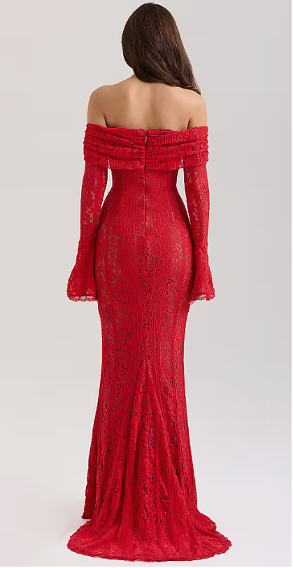 SCARLETT LACE GOWN – FIERY ELEGANCE